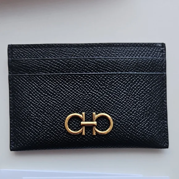 Salvatore Ferragamo Black Card Holder with Gold Accent - Picture 4 of 4